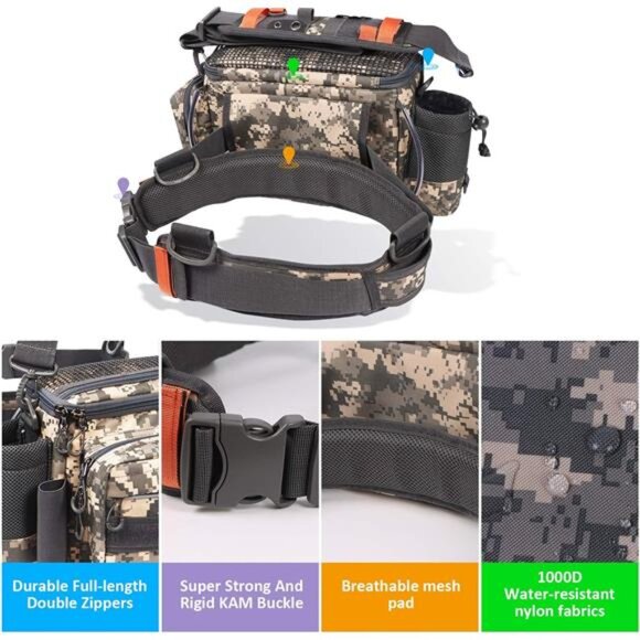 YVLEEN Sling Fishing Tackle Bag - Outdoor Tackle Box - Water-Resistant Waist - Picture 5 of 7